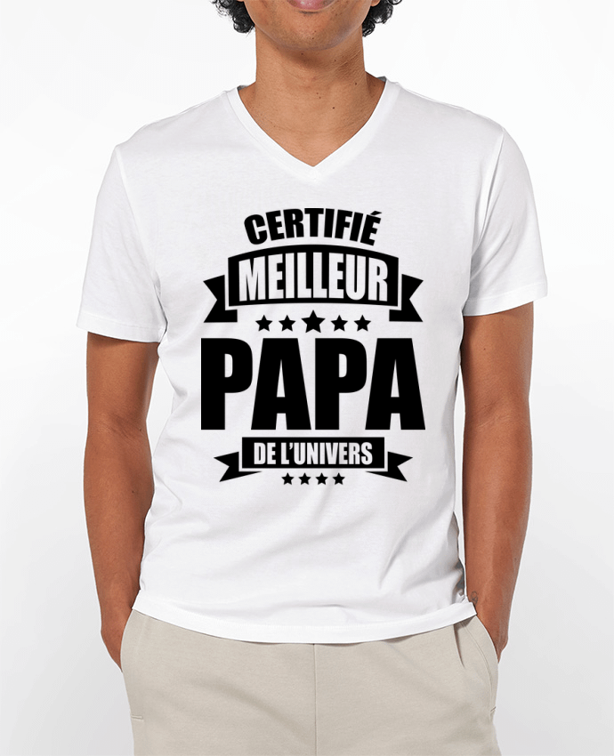 Camiseta Hombre Cuello en V 180g certifié meilleur papa de l'univers por DomTomShirt