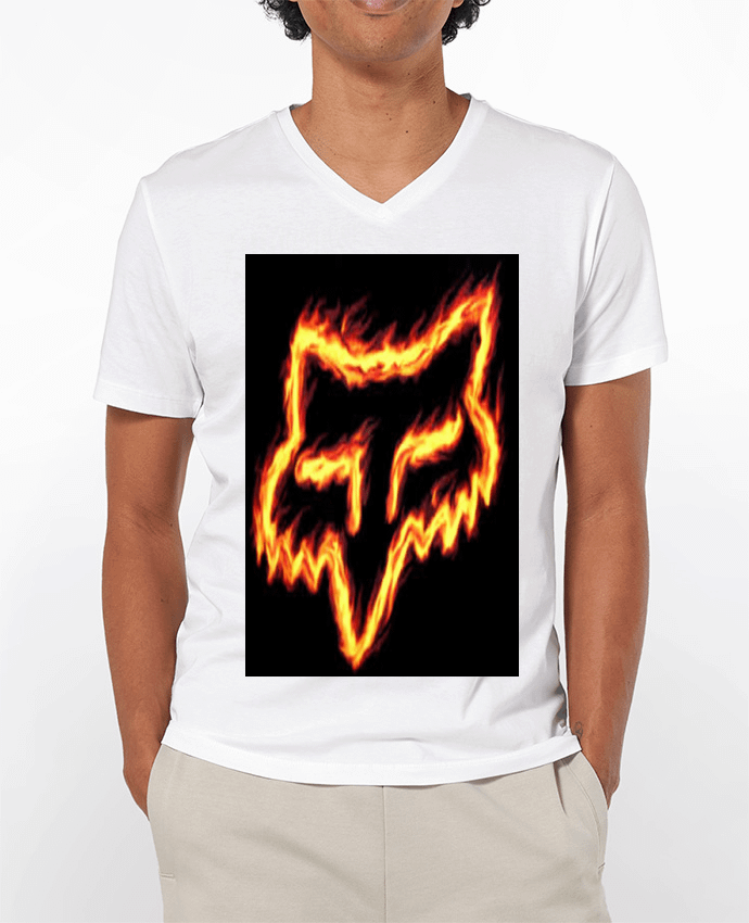 T-Shirt V-Neck Men 180g Renard de feu by PopsQc