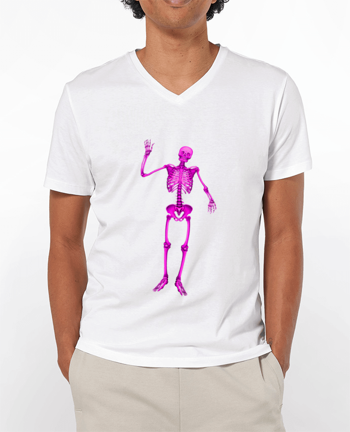 T-shirt homme Squelette violet salut sur fond noir par                               