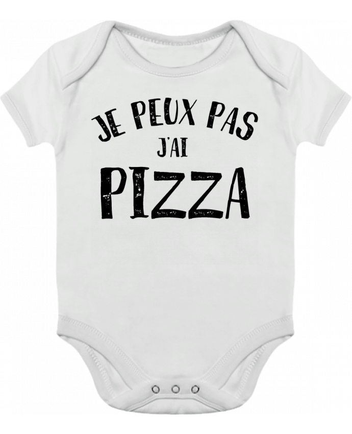 Body bébé manches contrastées Je peux pas j'ai Pizza par NumericEric