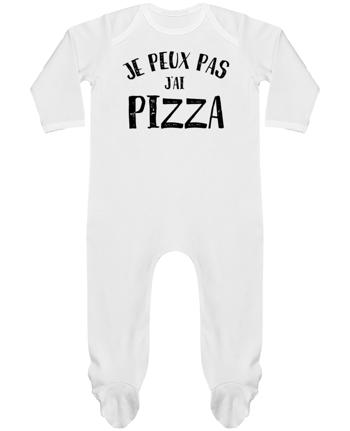 Baby Sleeper long sleeves Contrast Je peux pas j'ai Pizza by NumericEric