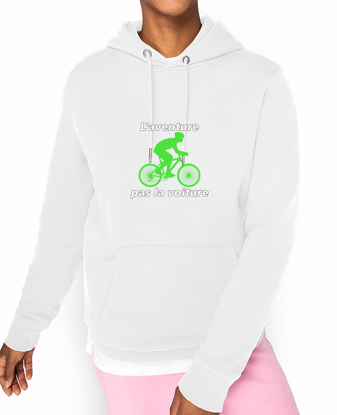 Hoodie L'aventure pas la voiture avec vélo vert Par LV-CREATOR