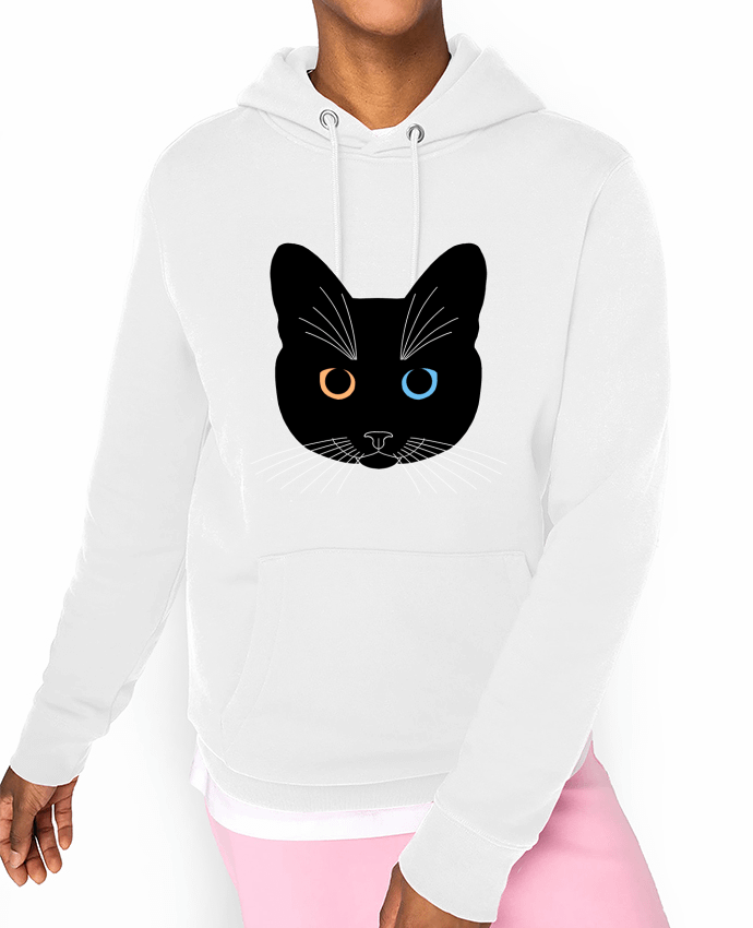 Hoodie Chat tête noir yeux orange bleu Par Finger L