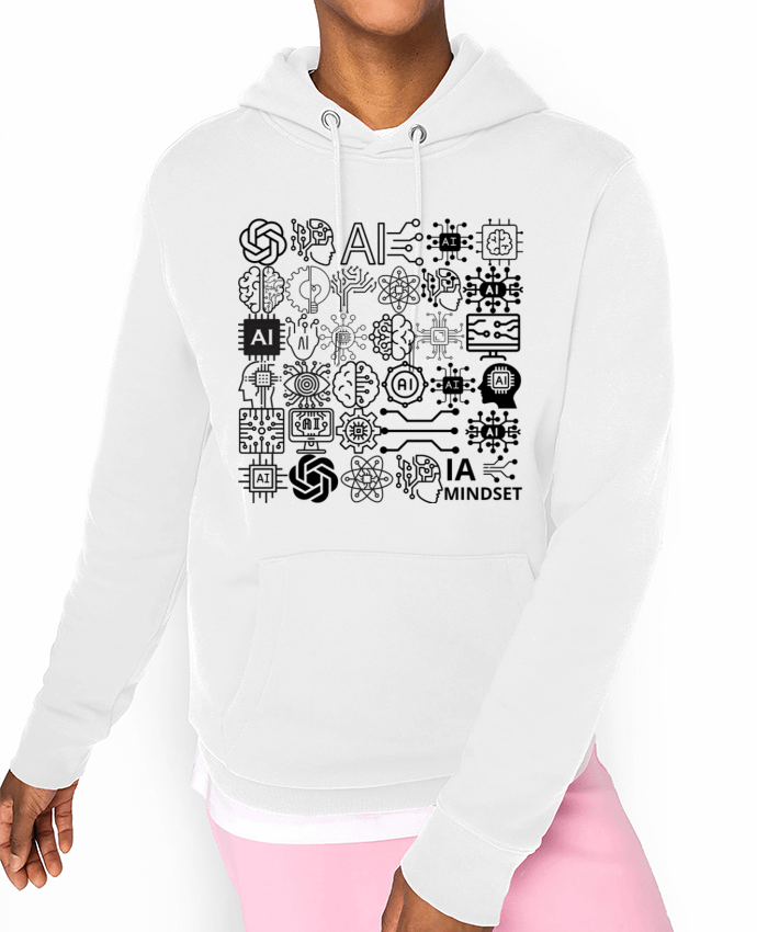 Hoodie INTELLIGENCE ARTIFICIELLE MOTIF NOIR ET BLANC IA MINDSET AI Par LIAMRIVIERART