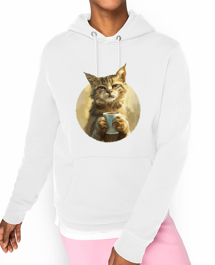 Hoodie Illustration de Chat avec sa tasse de café Par KronoArt