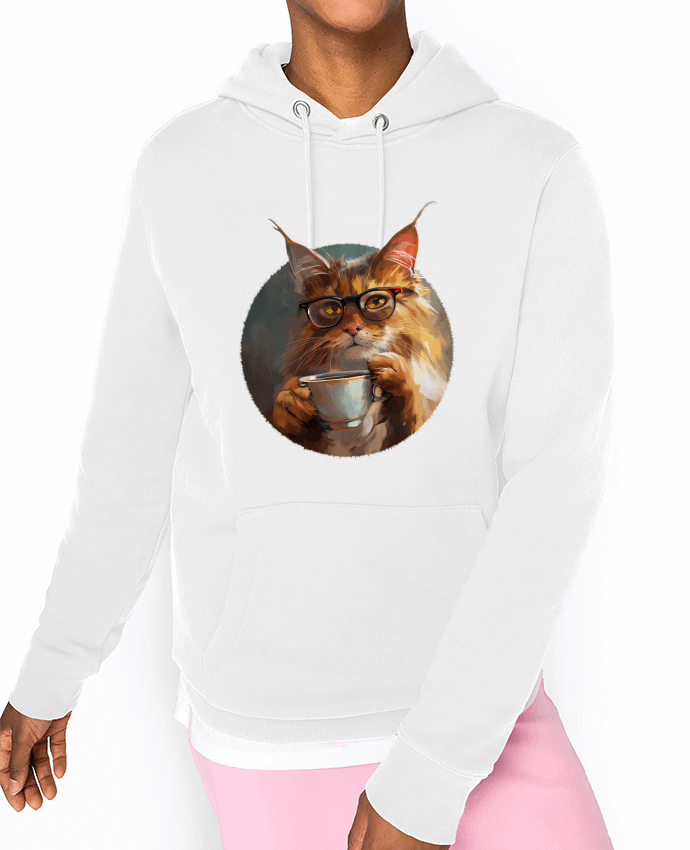 Hoodie Illustration de Chat avec sa tasse de café Par KronoArt