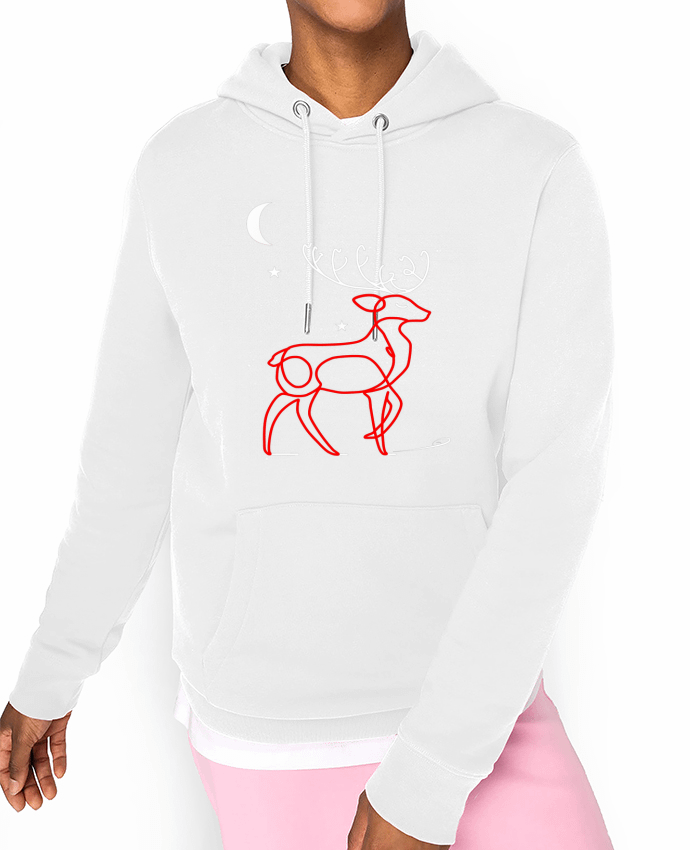 Hoodie Renne  nocturne, rouge et blanc, Noël, étoiles -Design- Illustration Féérique et Élégante Par