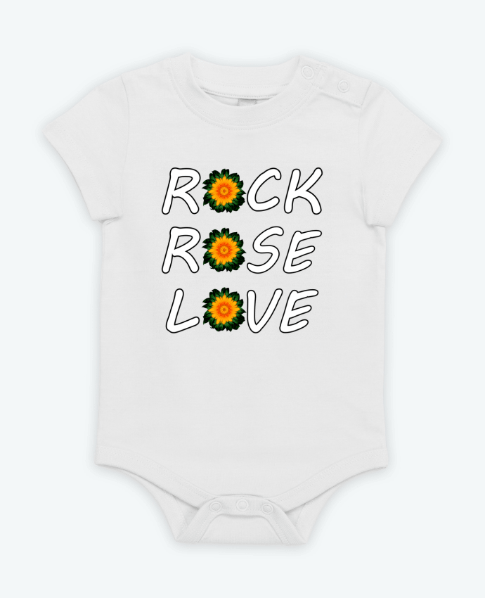 Body Bebé Manga Corta Rock, Rose, Love avec fleurs Oranges et Vertes por LV-CREATOR