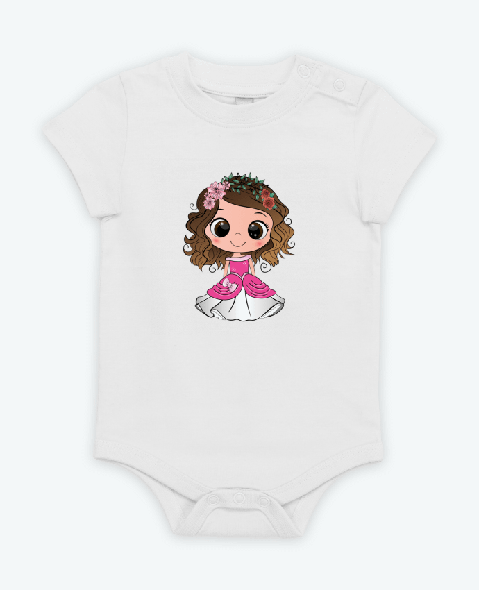 Body bébé Princesse brune aux yeux bruns avec une robe rose par EmmaCreation