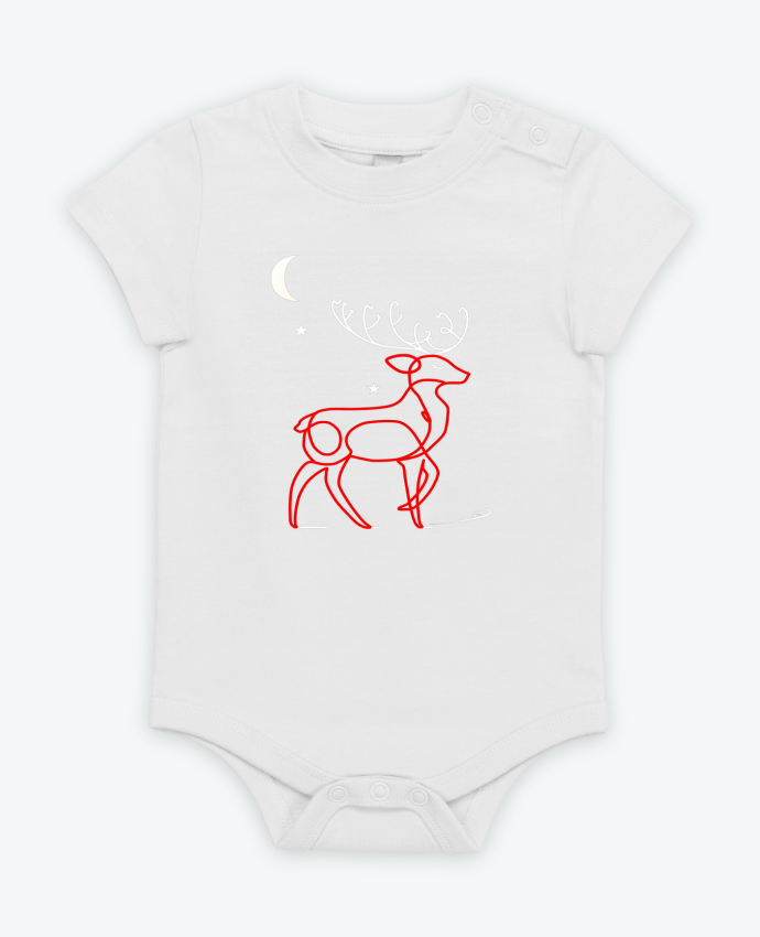 Body bébé Renne  nocturne, rouge et blanc, Noël, étoiles -Design- Illustration Féérique et Élégante 