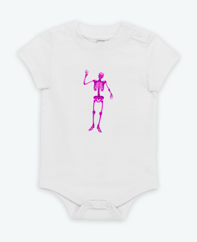 Body bébé Squelette violet salut sur fond noir par                               