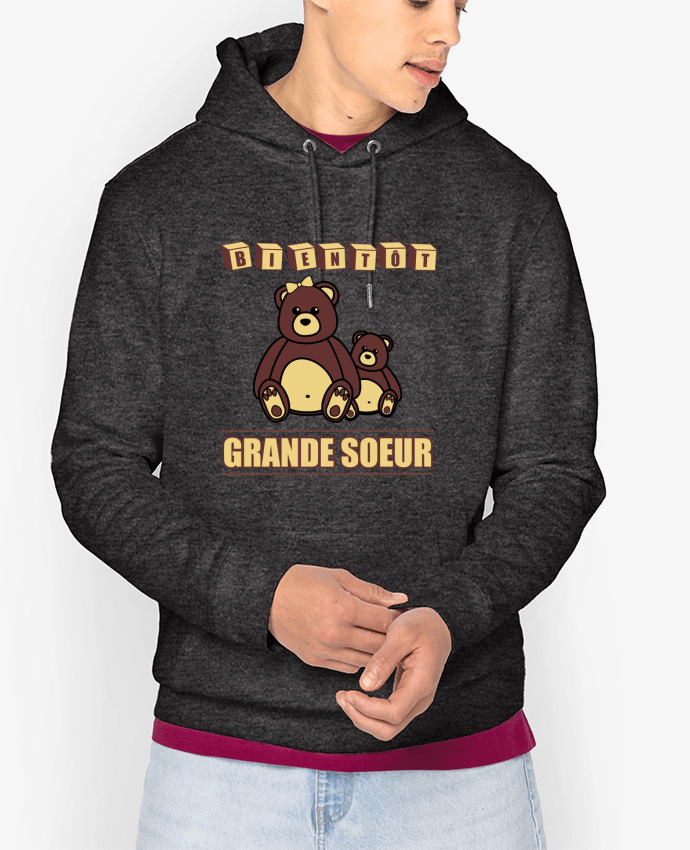 Sweat capuche unisexe Bio Bientôt Grande Soeur Par Benichan