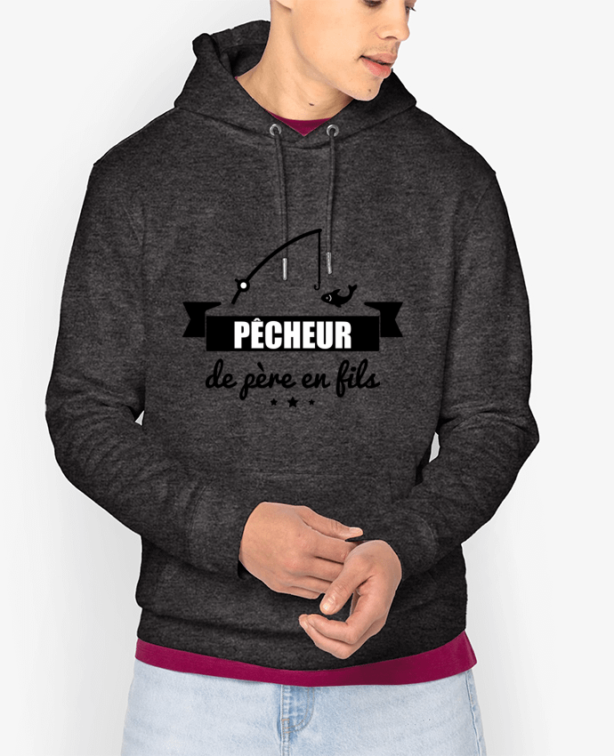 Sweat capuche unisexe Bio Pêcheur de père en fils, pêcheur, pêche Par Benichan