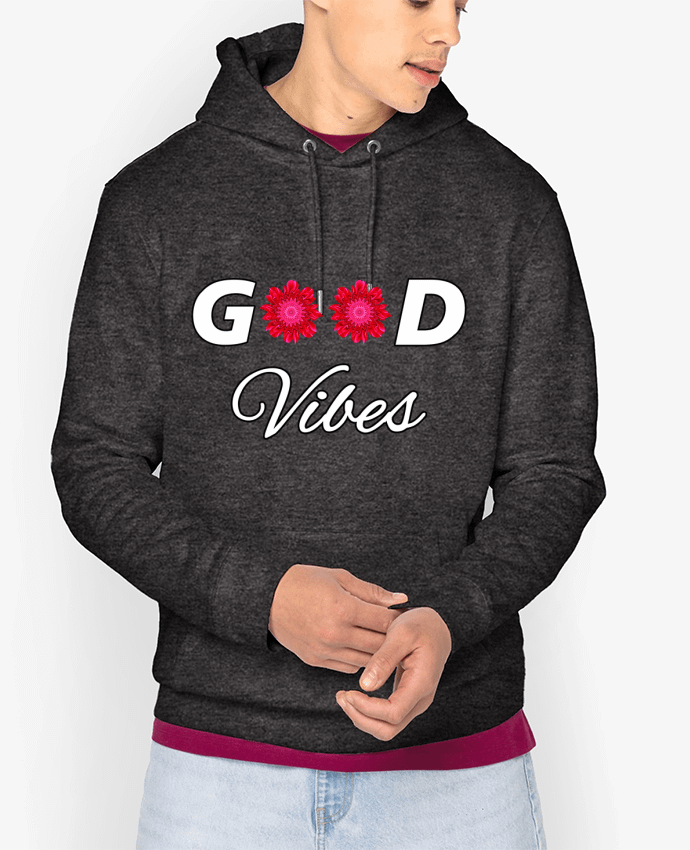 Hoodie Good Vibes avec Fleurs Roses et Rouges Par LV-CREATOR