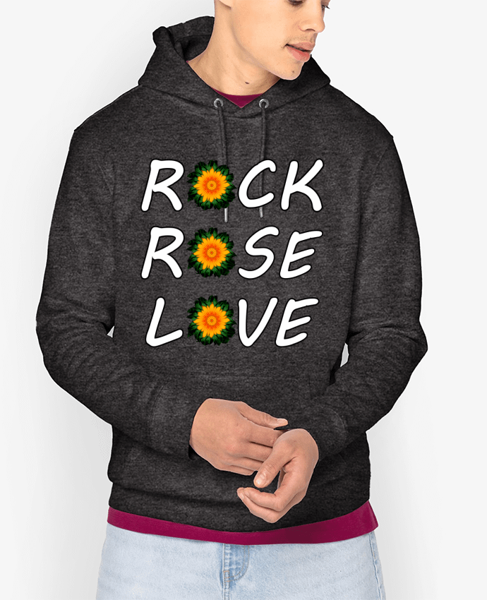 Hoodie Rock, Rose, Love avec fleurs Oranges et Vertes Par LV-CREATOR