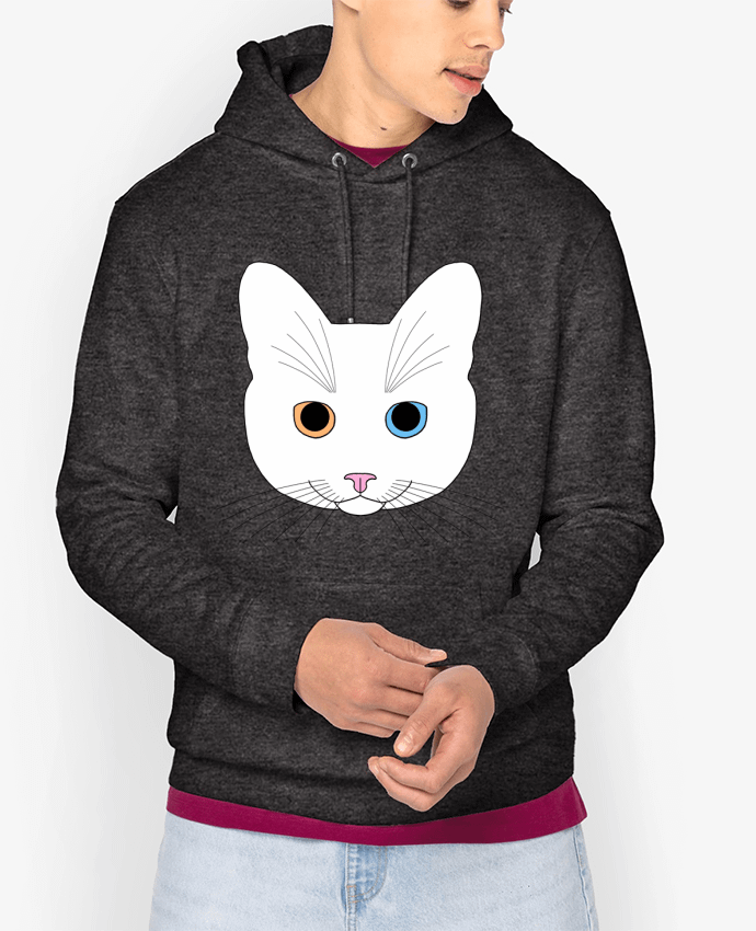 Hoodie Chat tête blanc yeux orange bleu Par Finger L
