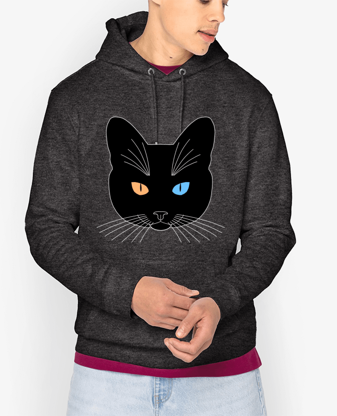 Hoodie Chat tête noir yeux orange bleu Par Finger L