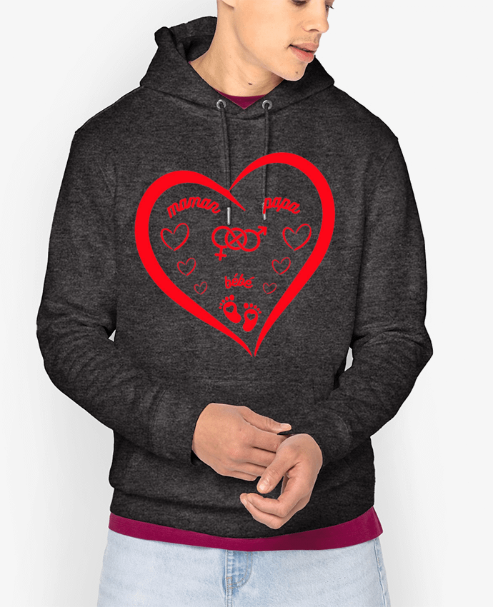 Hoodie NAISSANCE BEBE COEUR ROUGE DE FAMILLE MAMAN PAPA BEBE Par LIAMRIVIERART