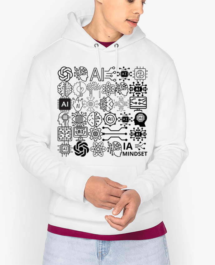 Hoodie INTELLIGENCE ARTIFICIELLE MOTIF NOIR ET BLANC IA MINDSET AI Par LIAMRIVIERART