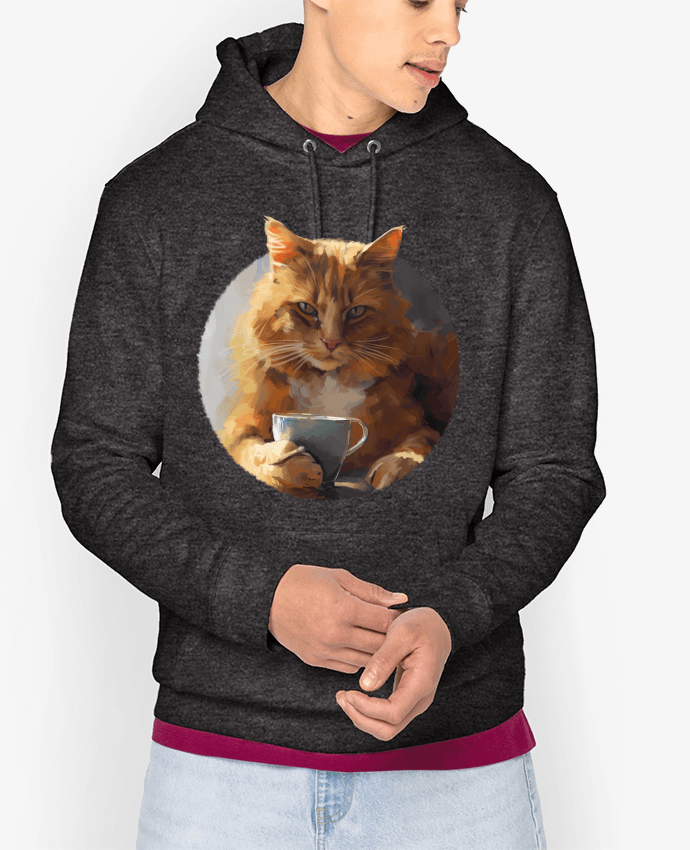 Hoodie Illustration de Chat avec sa tasse de café Par KronoArt