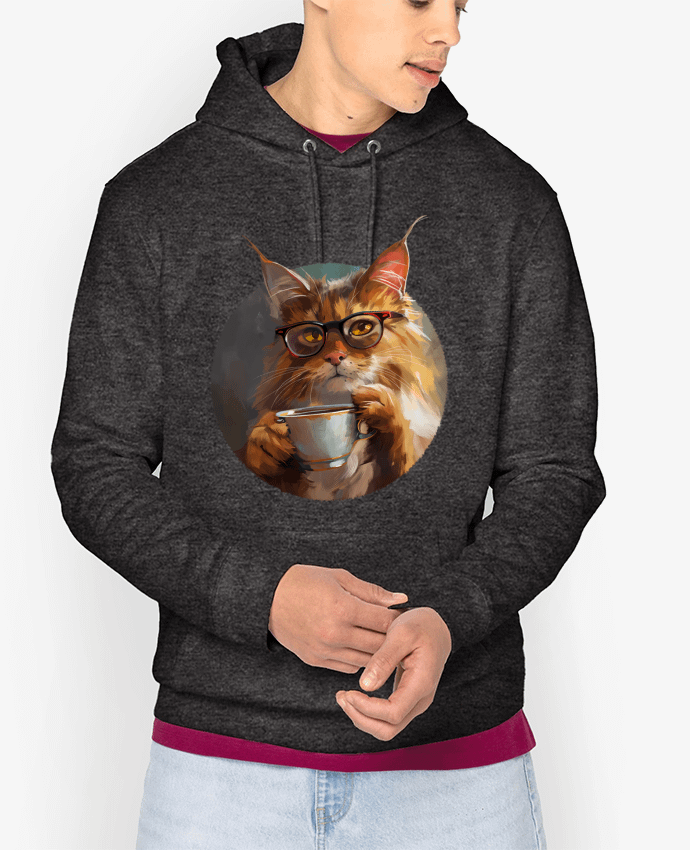 Hoodie Illustration de Chat avec sa tasse de café Par KronoArt