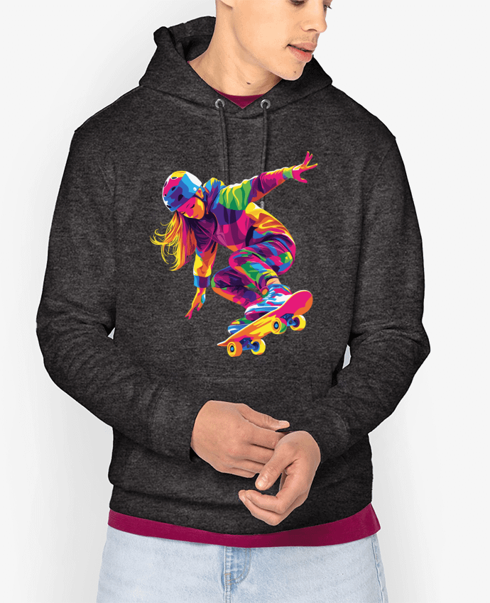 Sweat capuche unisexe Bio Femme qui fait du Skate Par KronoArt