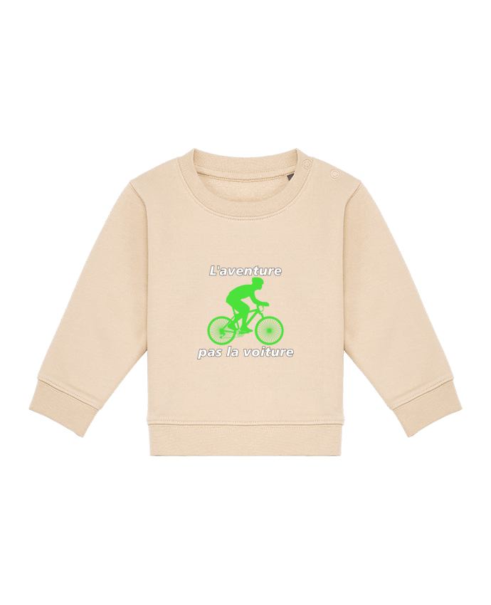 Sweatshirt bébé écoresponsable L'aventure pas la voiture avec vélo vert por LV-CREATOR