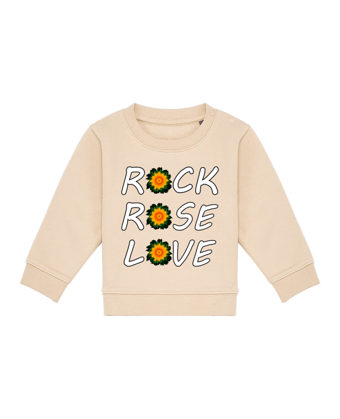 Sweatshirt bébé écoresponsable Rock, Rose, Love avec fleurs Oranges et Vertes por LV-CREATOR