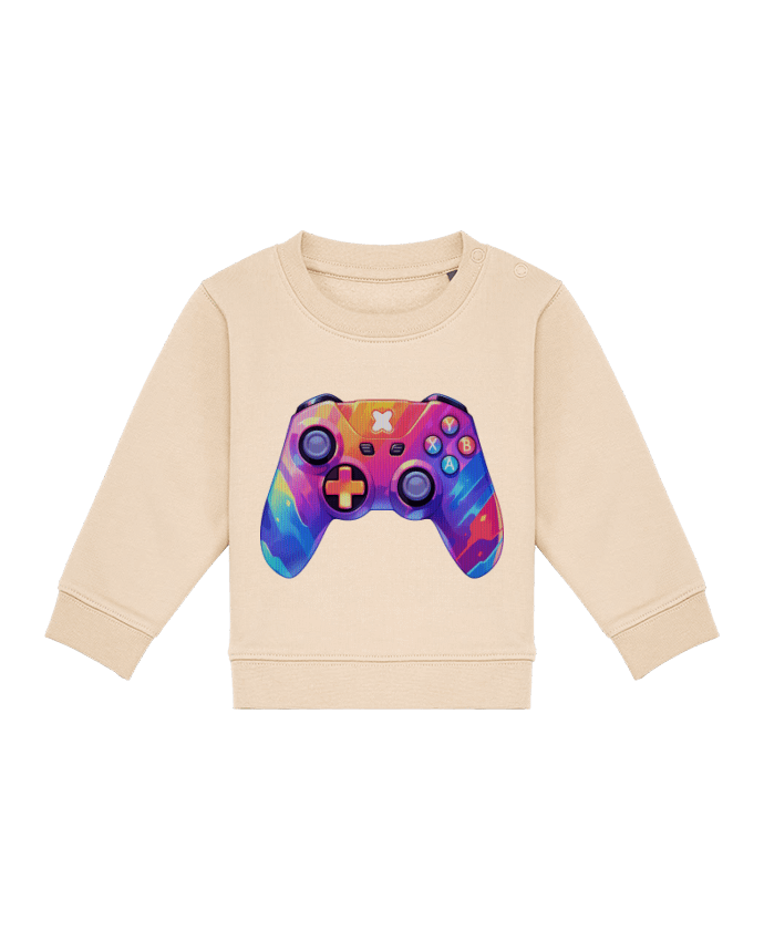 Sweatshirt bébé écoresponsable Manette de jeux vidéo pixel art by KronoArt