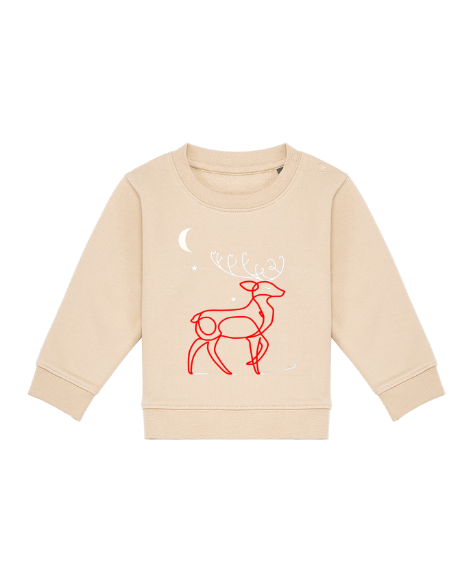 Sweat bébé Renne  nocturne, rouge et blanc, Noël, étoiles -Design- Illustration Féérique et Élégante