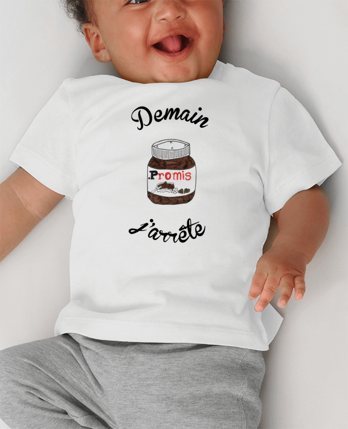 T-shirt bébé Demain j'arrête le Nutella manches courtes du designer Promis