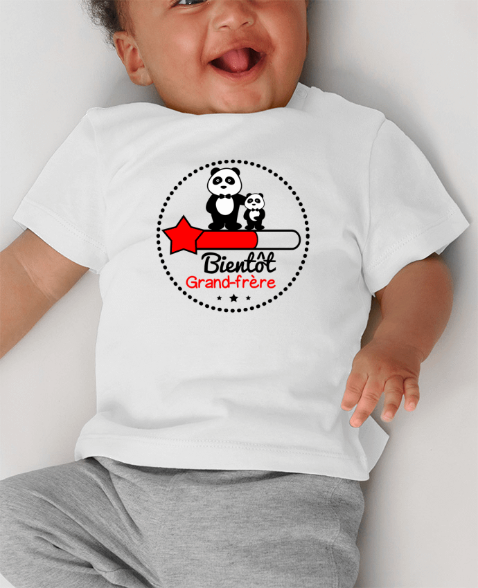 Camiseta Bebé Manga Corta con Botones a Presión Bientôt grand-frère , futur grand frère manches courtes du designer Benichan
