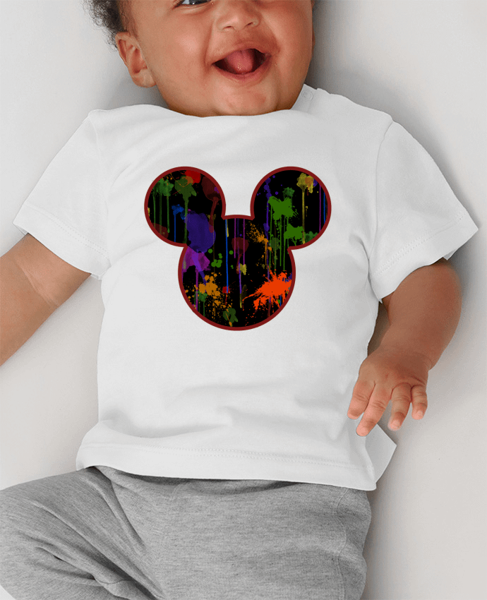 T-shirt bébé Tete de Mickey version noir manches courtes du designer Tasca