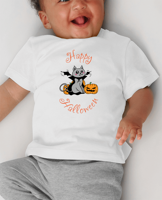 T-shirt bébé Cut Cat Halloween - Chat vampire manches courtes du designer 
