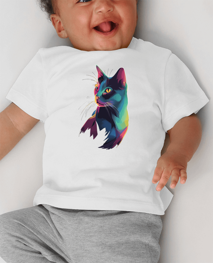 T-shirt bébé Illustration de Chat stylisé manches courtes du designer KronoArt