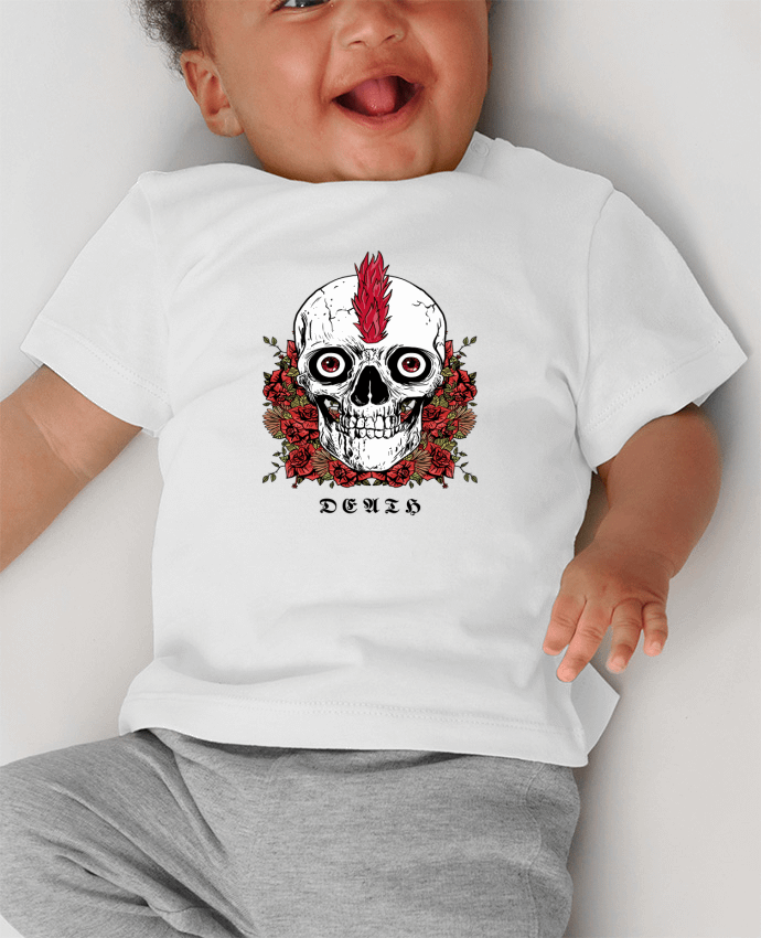 T-shirt bébé Tête de mort Punk Mexicaine avec Fleur. manches courtes du designer Halis