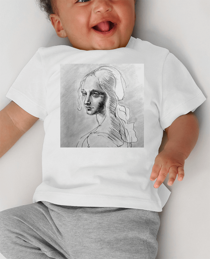 T-shirt bébé Copie Leonard De Vinci au crayon manches courtes du designer Simple Art