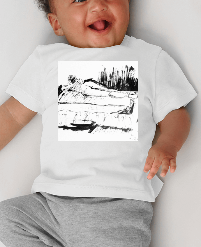 T-shirt bébé Dessin à la plume en noir et blanc manches courtes du designer Simple Art