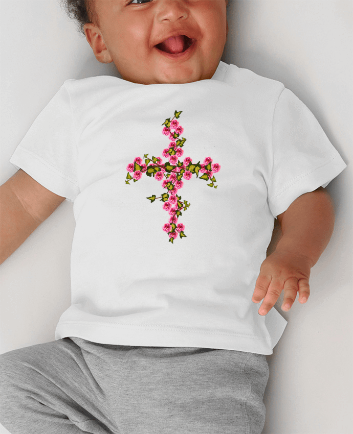 T-shirt bébé Croix roses et lierre manches courtes du designer Les Caprices de Filles