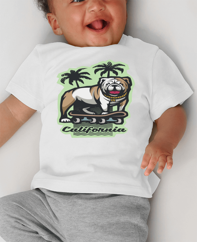 T-shirt bébé Cool bulldog sur Skateboard California manches courtes du designer TrendCadeaucool