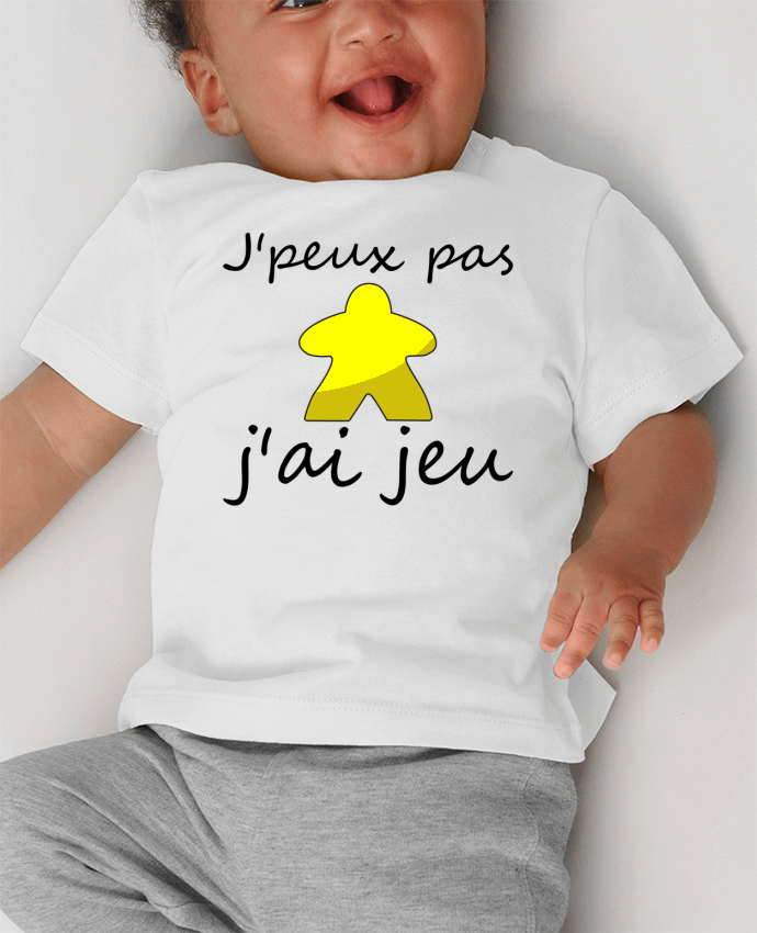 T-shirt bébé j'peux pas j'ai jeu meeple jaune manches courtes du designer Le Repaire des Joueurs