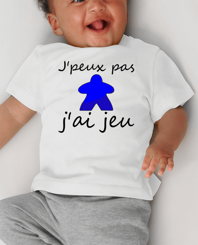 T-shirt bébé j'peux pas j'ai jeu meeple bleu manches courtes du designer Le Repaire des Joueurs