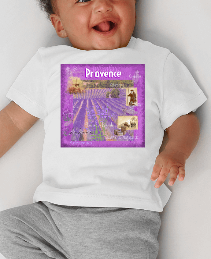 T-shirt bébé Images de Provence, Lavande manches courtes du designer Bief Designs.