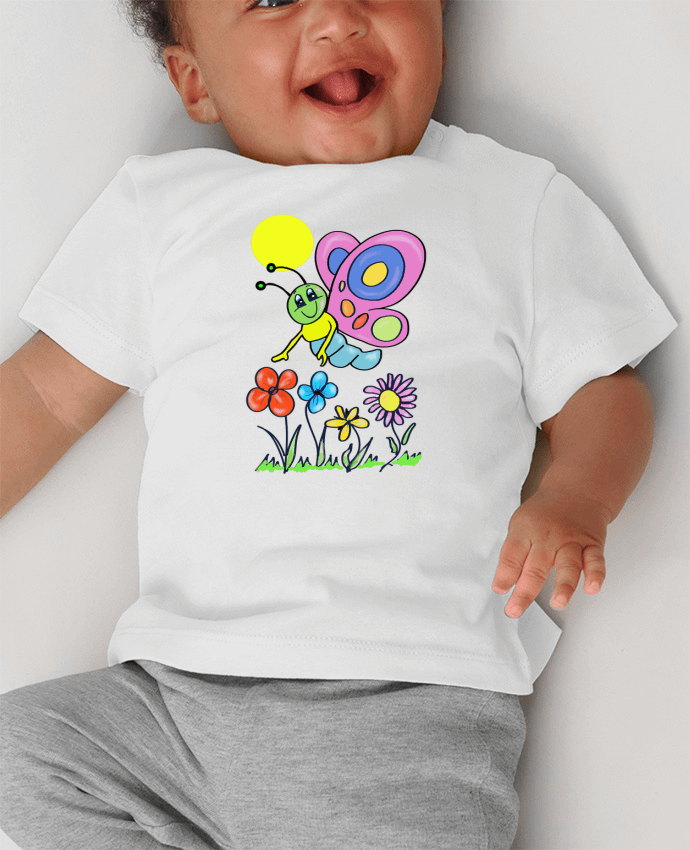 T-shirt bébé Papillon et fleurs enfant. manches courtes du designer Bief Designs.