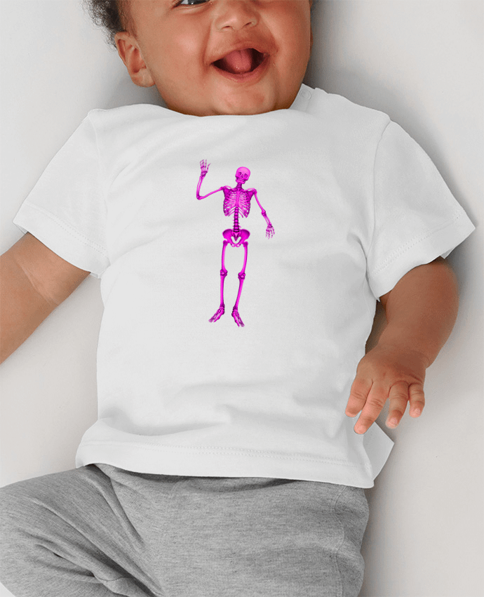 T-shirt bébé Squelette violet salut sur fond noir manches courtes du designer                       