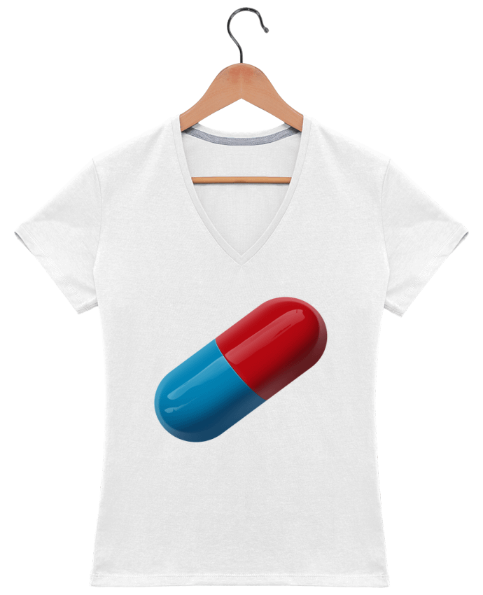 T-shirt femme col V Pilule réaliste par Lamouchenoire