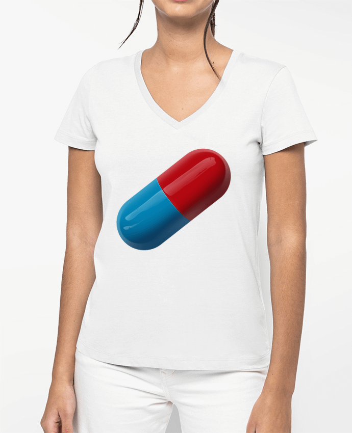 T-shirt femme col V Pilule réaliste par Lamouchenoire