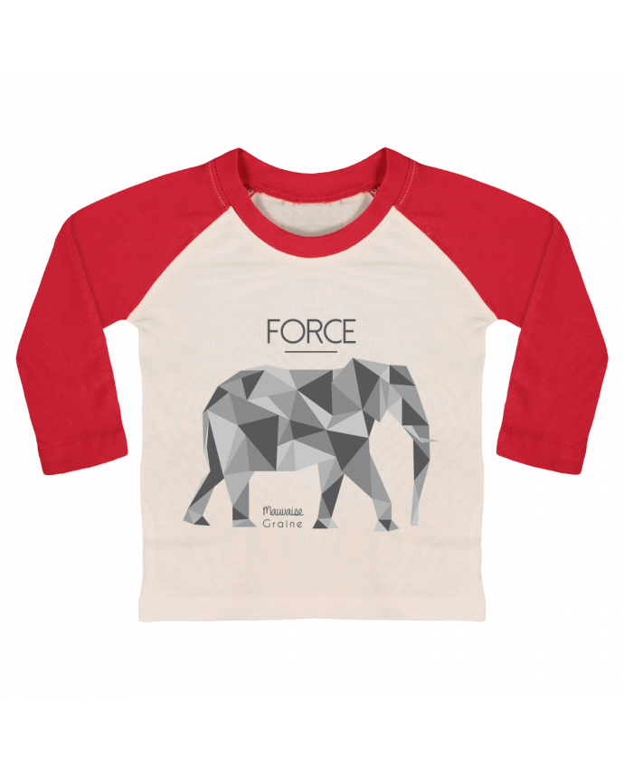 T-shirt baby Baseball long sleeve Force elephant origami by Mauvaise Graine