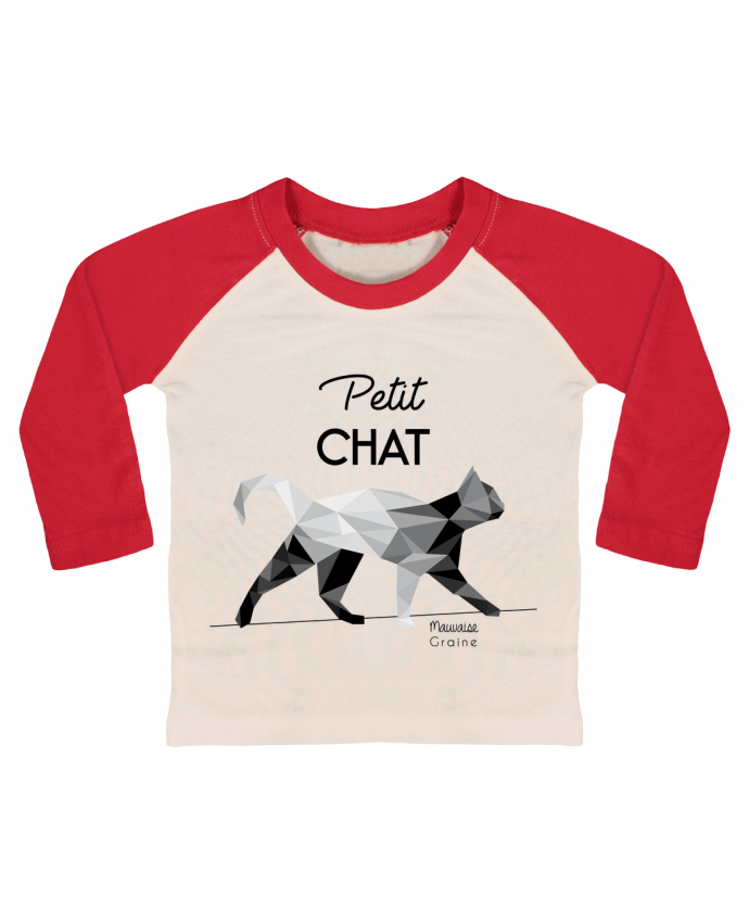 T-shirt baby Baseball long sleeve Petit chat origami by Mauvaise Graine
