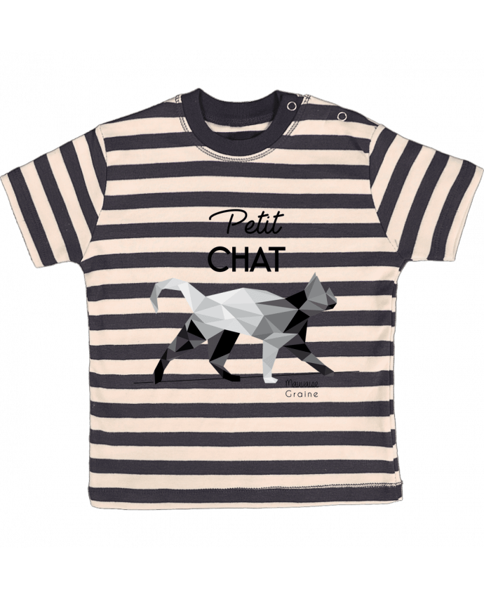 T-shirt baby with stripes Petit chat origami by Mauvaise Graine